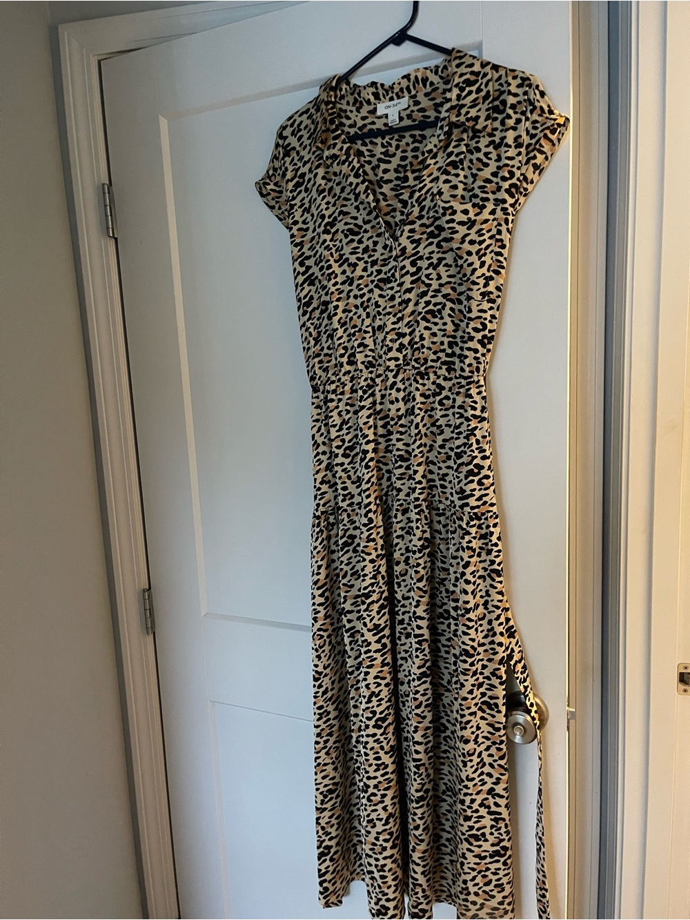 Leopard Print Cap Sleeve Maxi Dress - Beige/Black